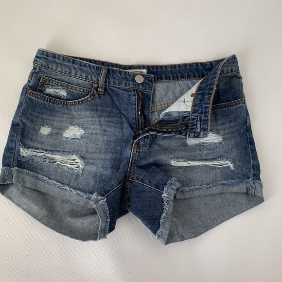 Billabong Pants - Billabong Coast Ryder Denim Shorts Women 27 Blue Distressed Raw Cuff Hem Beach